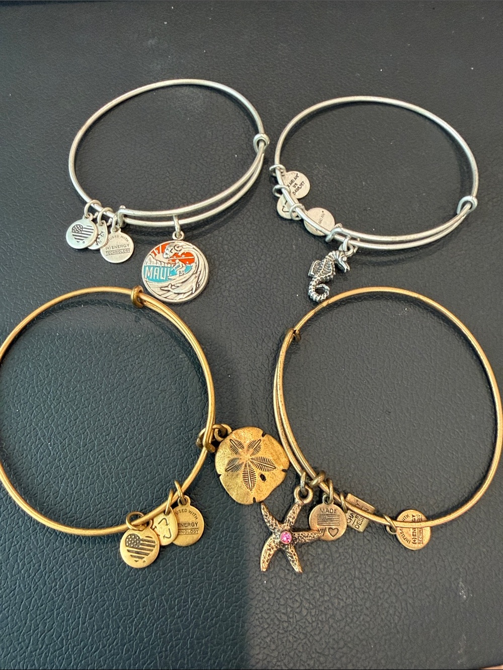 Alex and Ani Silver and Gold Beach Charm Bangle Bracelet Set
